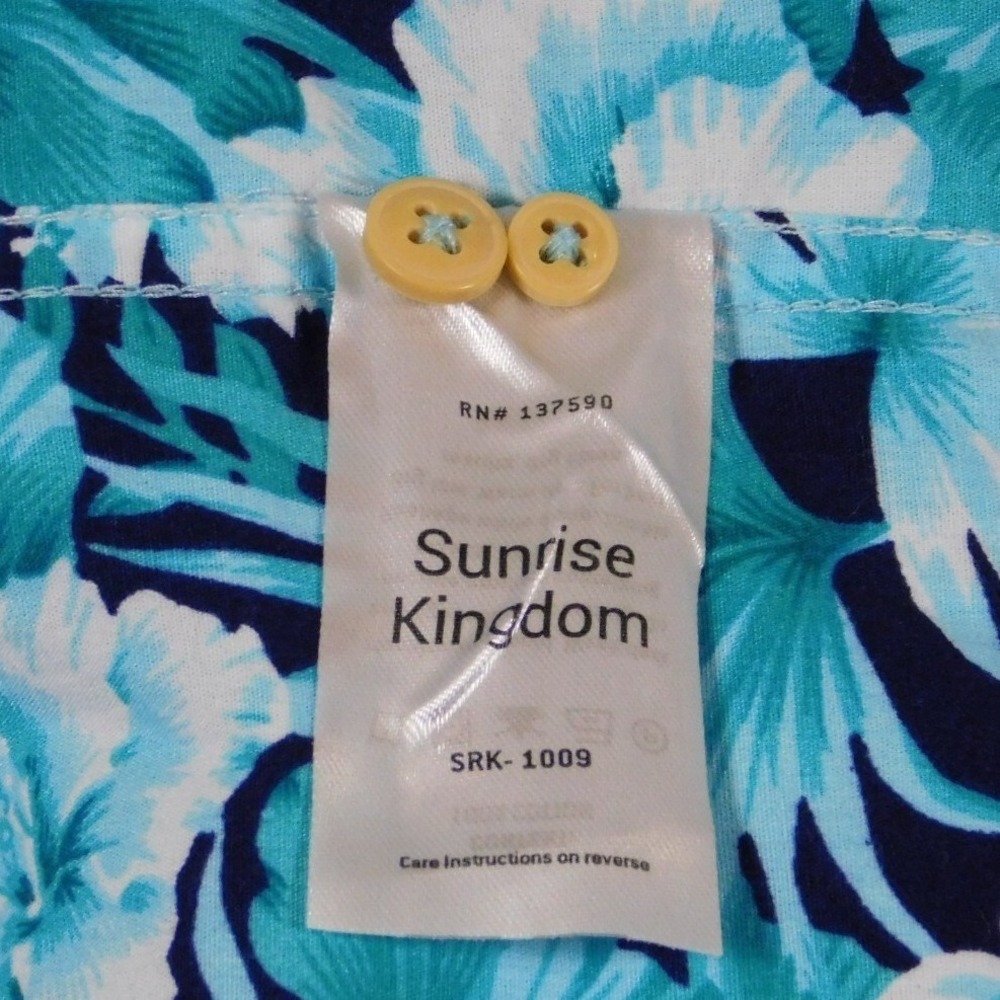 Sunrise Kingdom Mens Blue-Green Tropical Short Sleeve Button Up XL - Picture 10 of 11